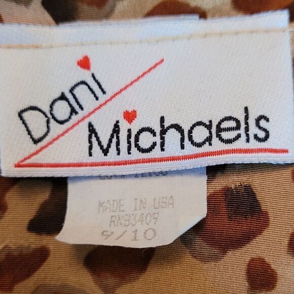 Vintage Tan Leopard Red Lily Print Sleeveless Mock Side Tie Hostess Dress Sz M - Picture 4 of 14